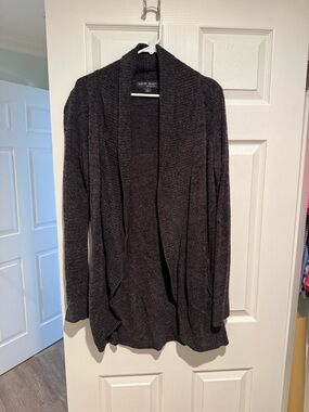 Barefoot Dreams Charcoal Open-Front Waffle Cardigan